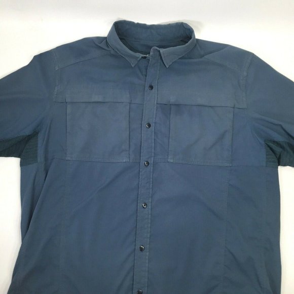 REI Vented Men's XL Shirt Short Sleeve Button Fishing Blue Green Hiking Outdoor - Picture 7 of 10